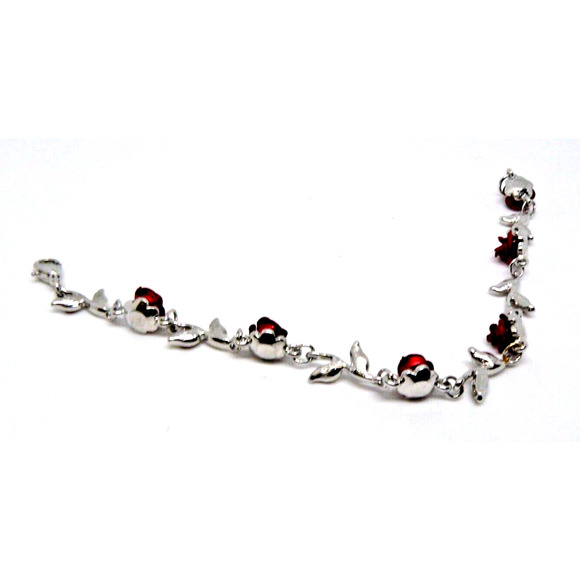 Red ROSE FLOWER~ made with Swarovski Crystal Floral Bridal Wedding Bracelet SEE - Picture 4 of 6